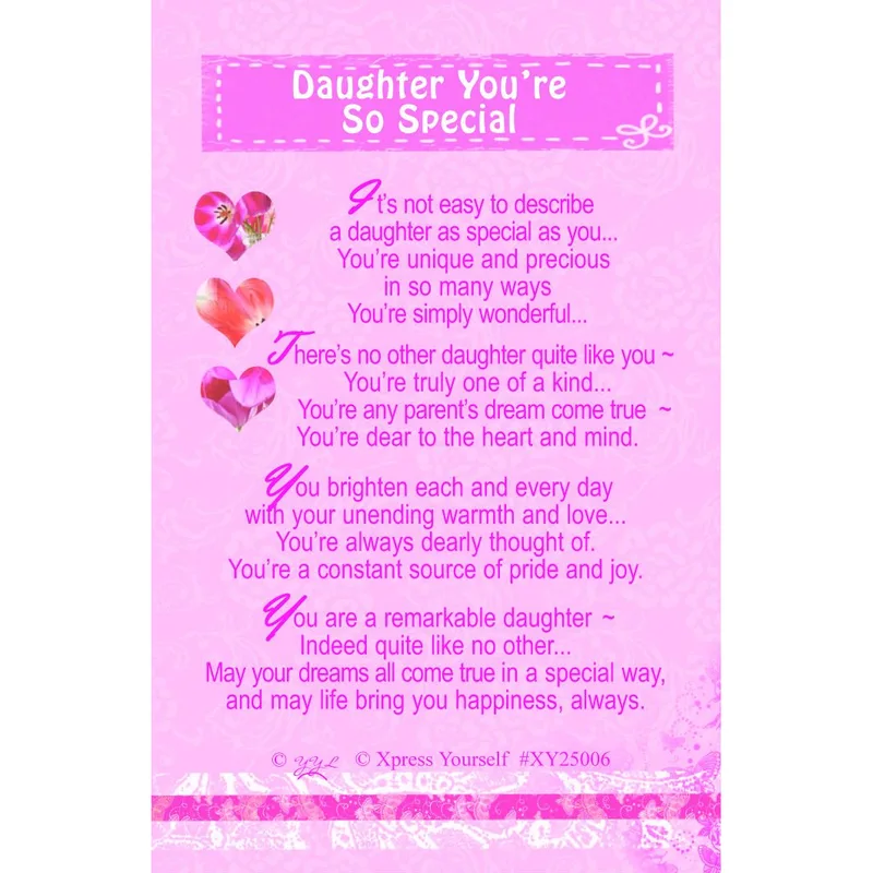 Special Daughter Card with Pink Hearts and a Verse for Her