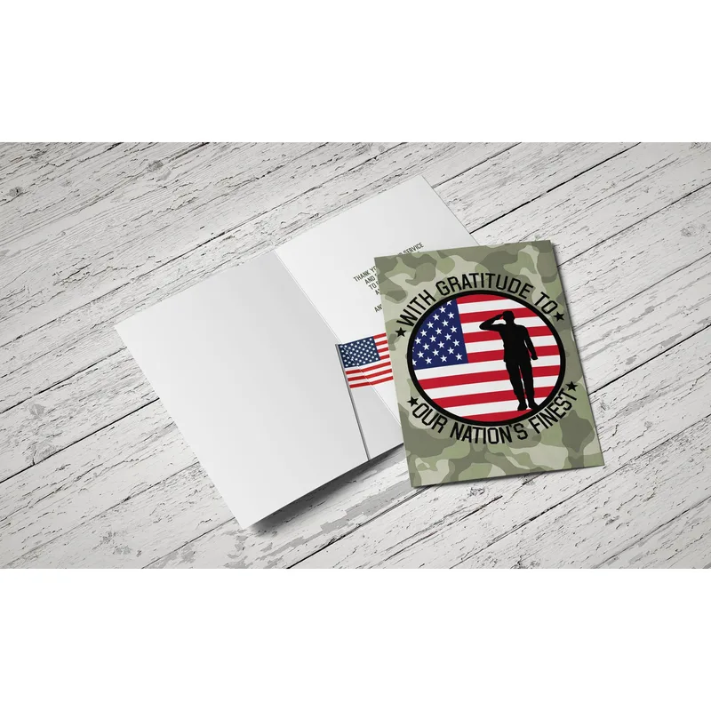 Veterans Day Card – Card reading With Gratitude to Our Nation's Finest – Greeting Card in black