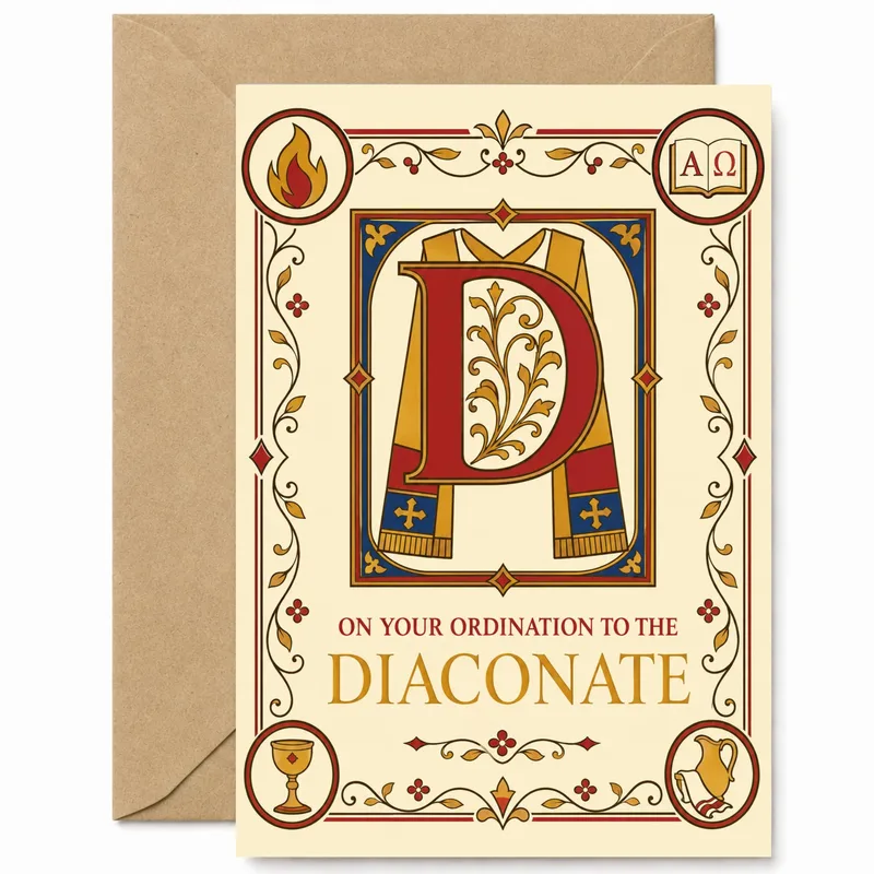 Diaconate Ordination Card: A Gilded Illuminated D