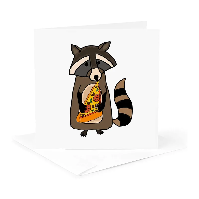 Raccoon Lover Card: A Cartoon Raccoon With Pizza