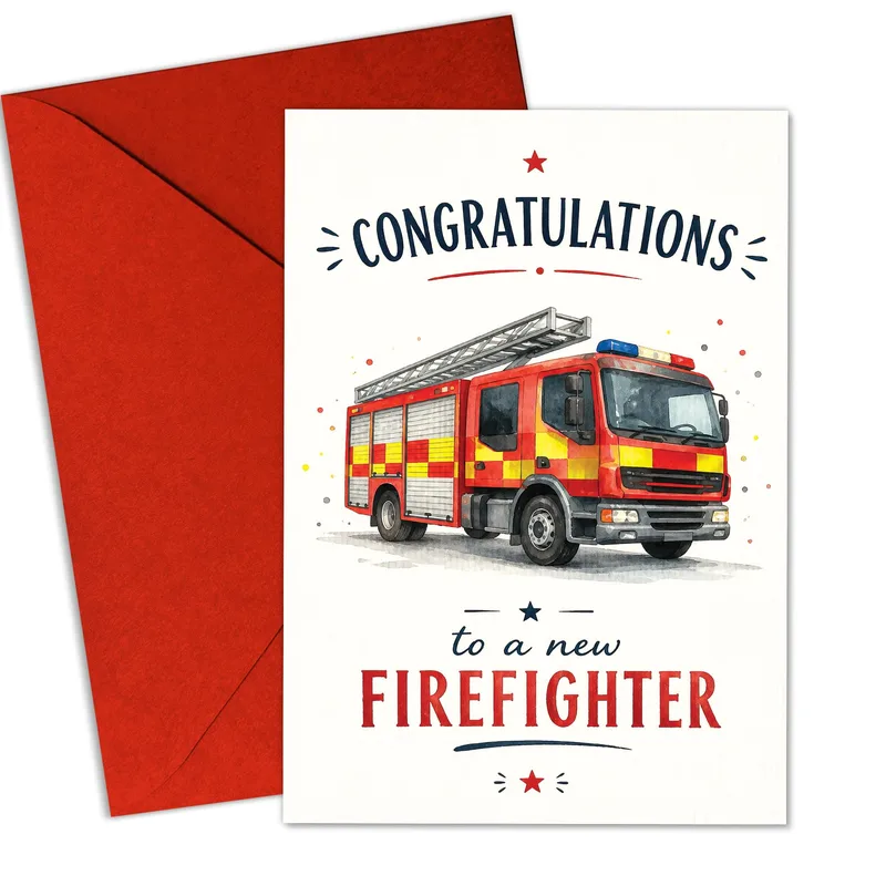 Fire Truck Congrats Card for a New Firefighter