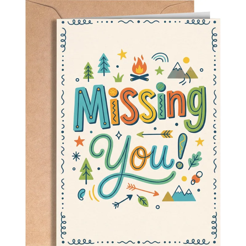 Colorful Camping Lettering Card for Missing You