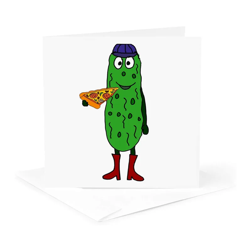 Pickle Eating Pizza Card for Your Favorite Snacker