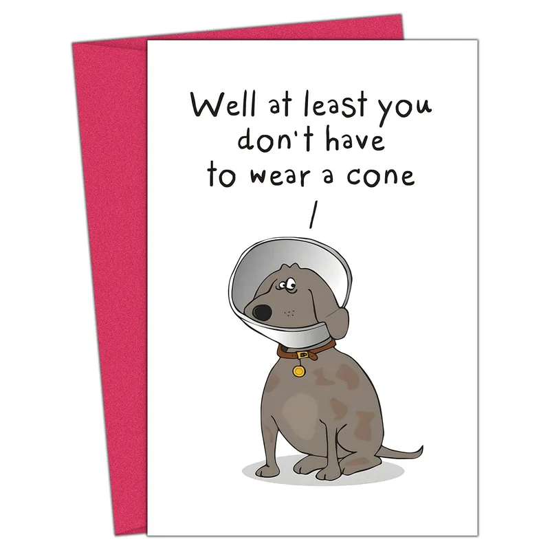 Cartoon Dog Wearing Cone Card for Get Well Soon Wishes