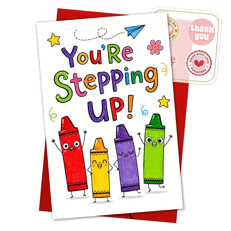 Stepping Up Encouragement Card: Crayon Cheer for New Beginnings