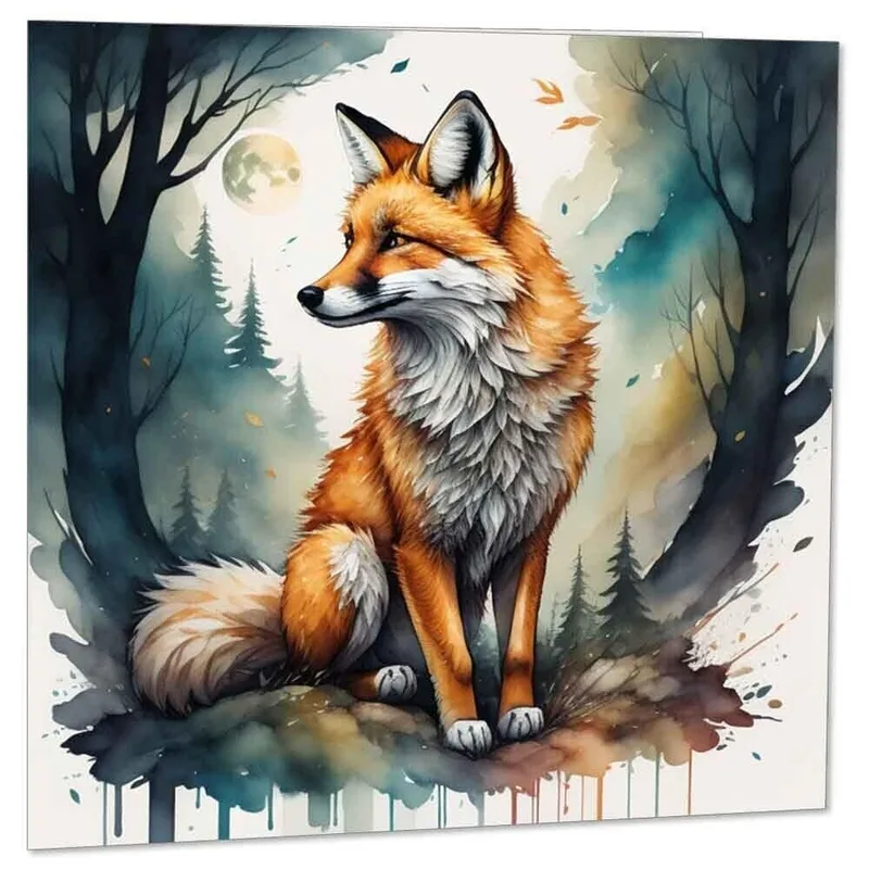 Fox in Moonlit Woods Card for Nature Lovers and Dreamers