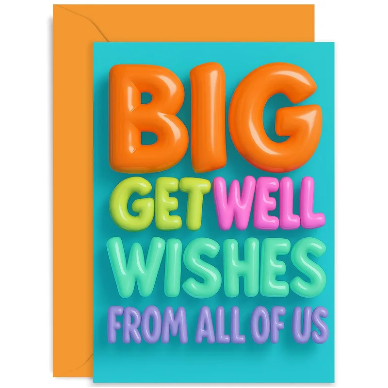 Colorful Balloon Letters Card: Big Get Well Wishes