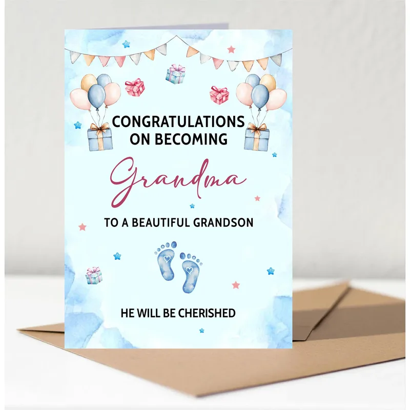 Becoming Grandma Card for a New Grandson Announcement