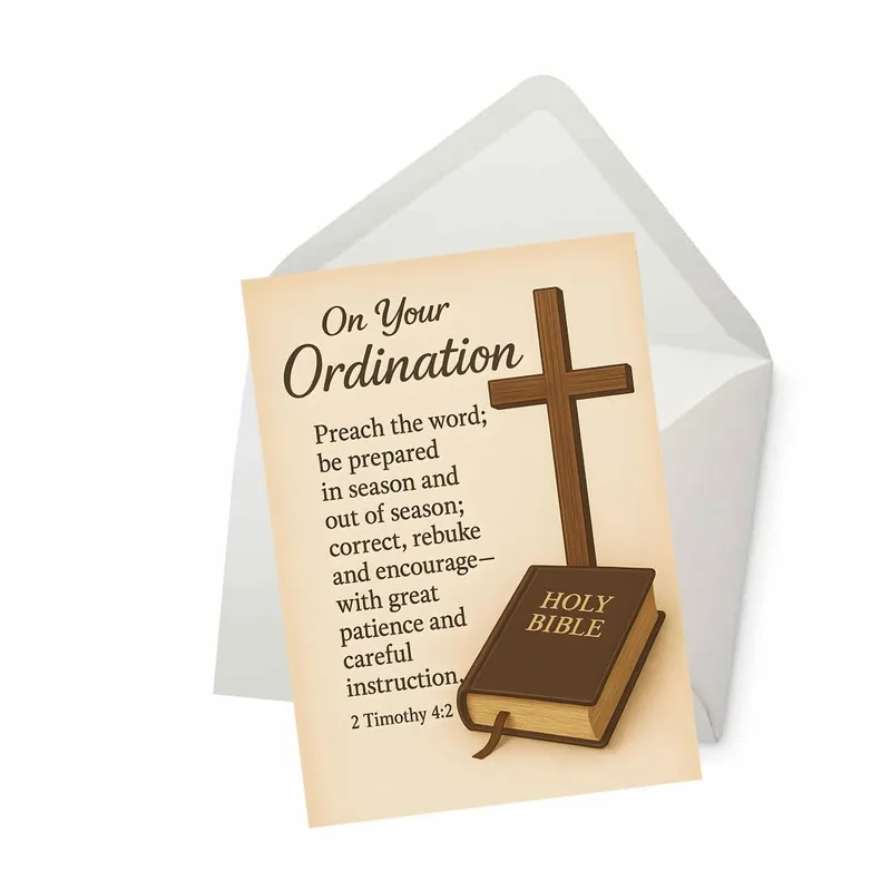 Preacher Ordination Card with a Cross and Bible