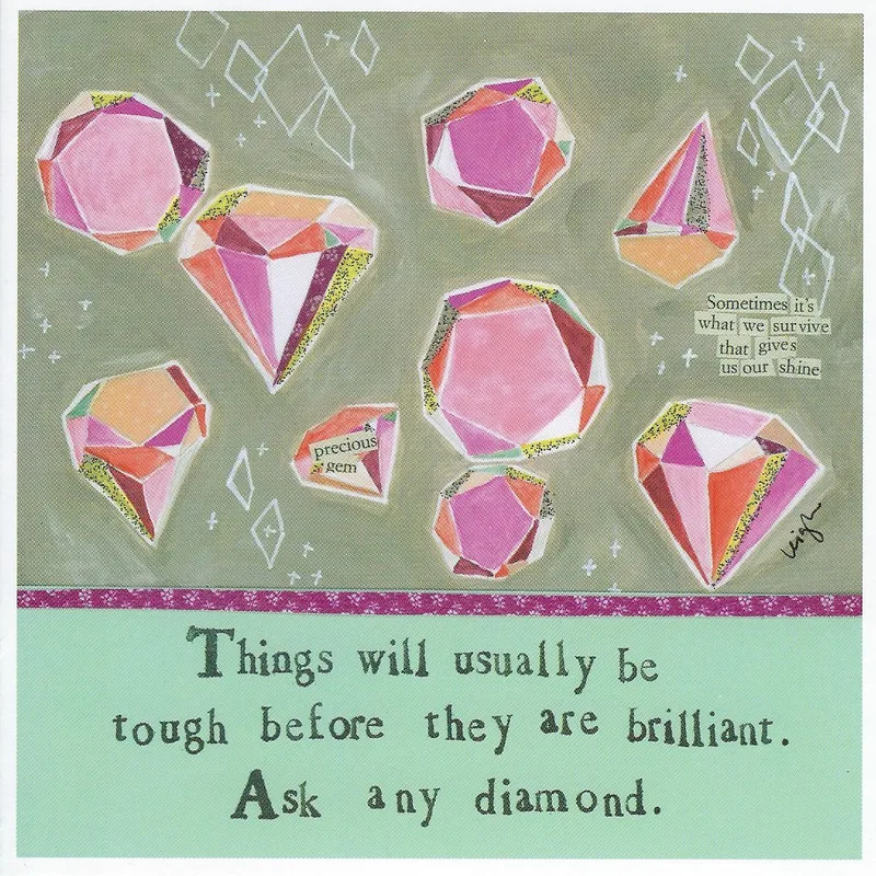 Sometimes it's what we survive Card – Pink geometric diamonds with printed encouragement text – Greeting Card in black