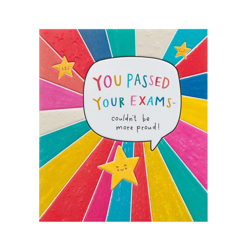 Proud of You Exams Card: Rainbow Starburst Stars