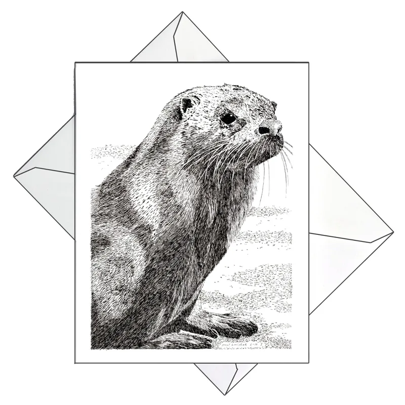 River Otter Card: Black Ink Sketch for Thank You Notes
