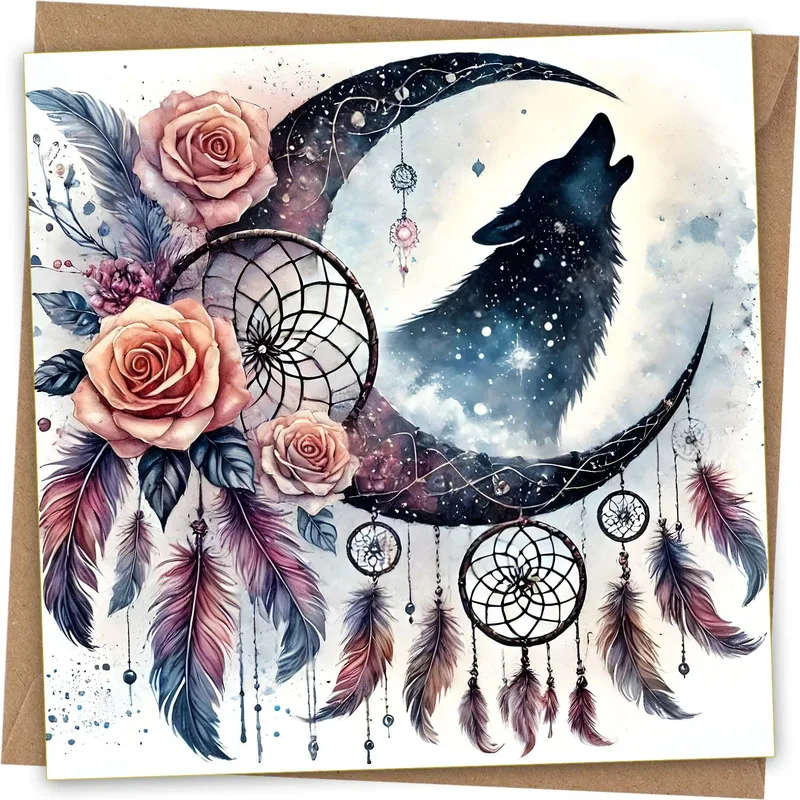 Wolf Moon Card: A Howling Dreamcatcher Thank You Card