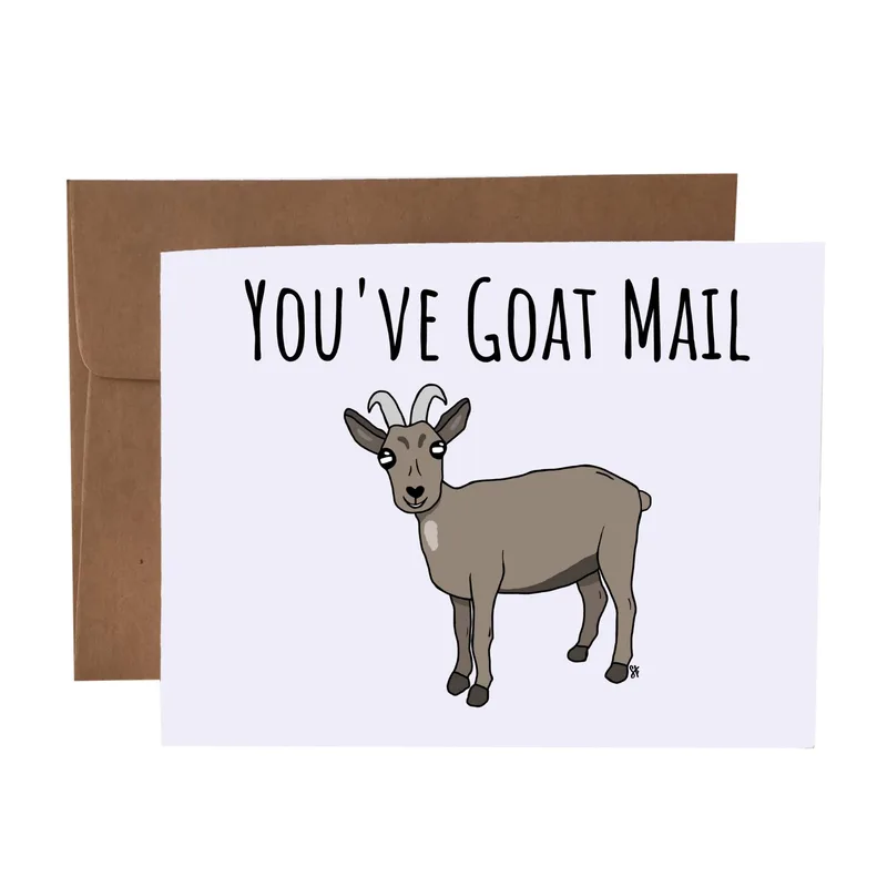 Goat Pun Card: You've Goat Mail With a Cartoon Goat