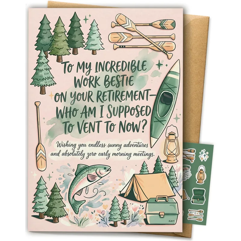 Work Bestie Retirement Card: Vent Joke With a Camping Scene