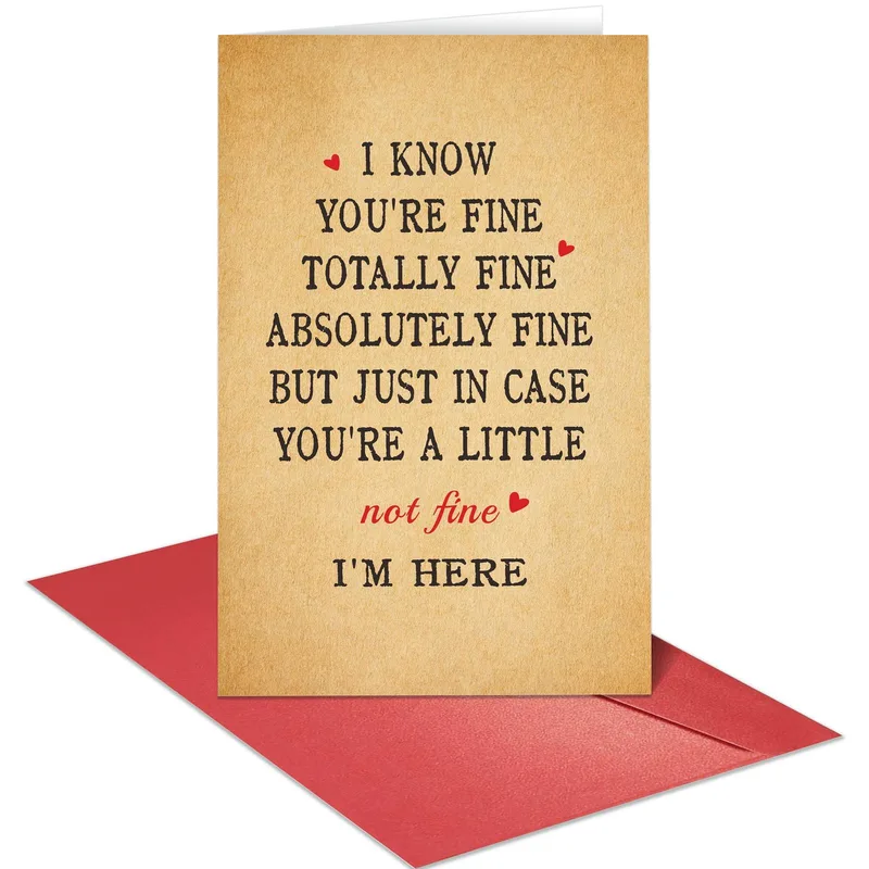 Kraft Paper Typography Card: I Know You're Fine Not Fine I'm Here