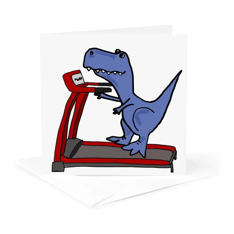 Dinosaur on Treadmill Card for Your Favorite Gym Buddy