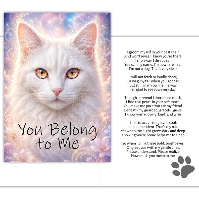White Cat Sympathy Card: a gentle note of comfort for a lost cat