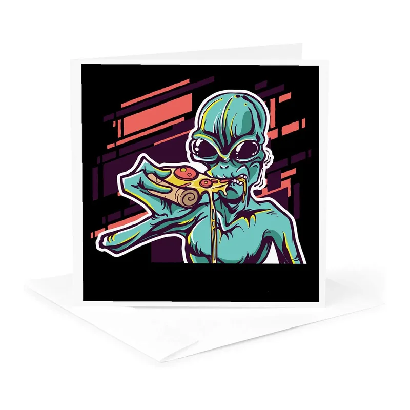 Alien Eating Pizza Card for Your Favorite Snack Fan
