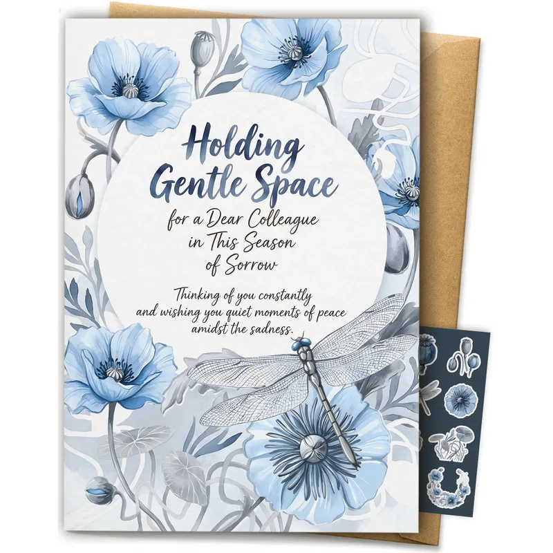 Colleague Sympathy Card with Blue Dragonfly and Poppies