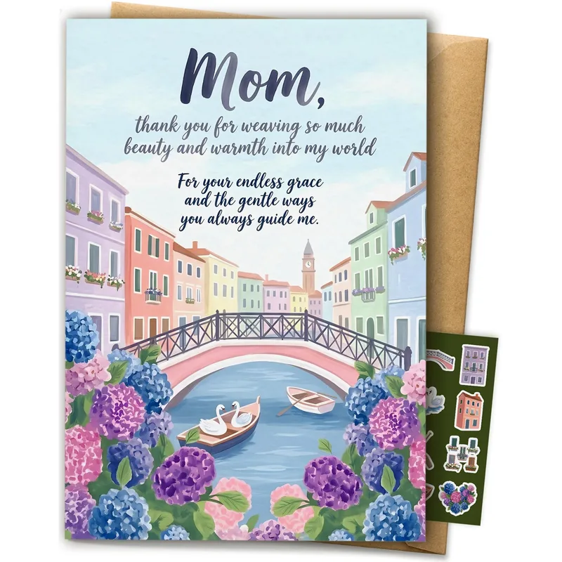 Mom Thank You Card with a Pastel Venice Canal Scene