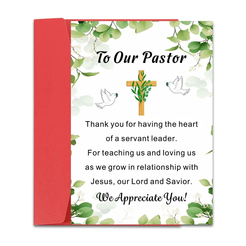 To Our Pastor Thank Card with a Green Leaves Cross