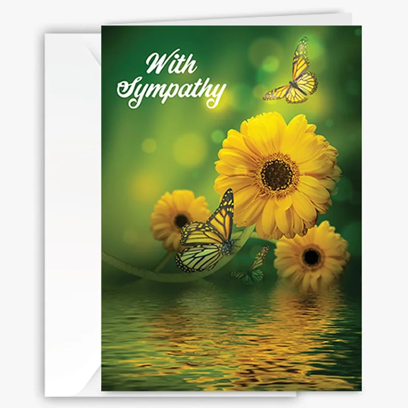 Yellow Flowers Sympathy Card with Gerbera Daisies and Butterflies