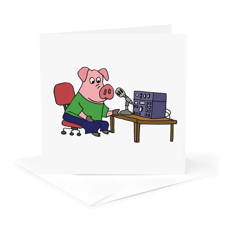 Ham Radio Operator Card: A Pig at the Mic