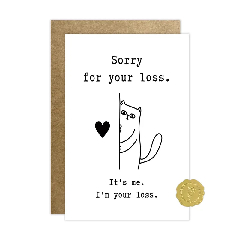 Sympathy Cat Card: A Black Line Cat With a Dry Twist