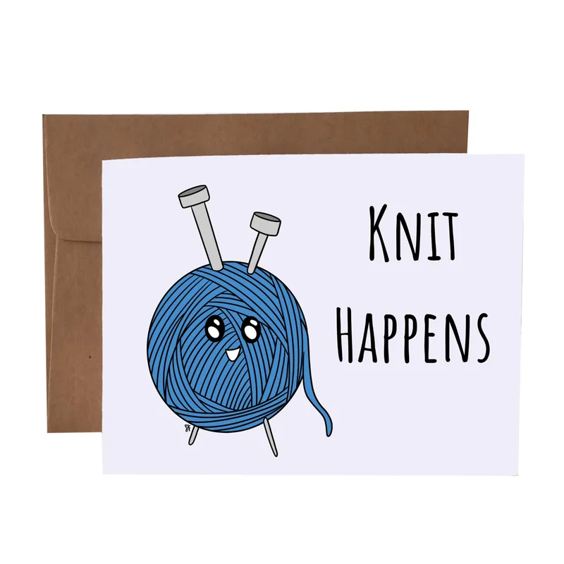 Knitting Pun Card: Knit Happens Yarn Ball Greeting Card