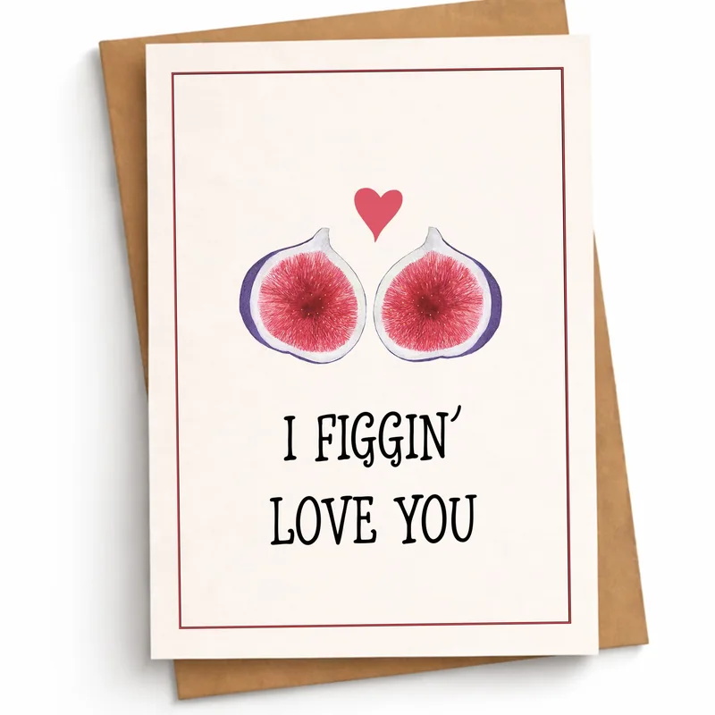 Figgin Love You Card for Partner, Watercolor Fig Halves