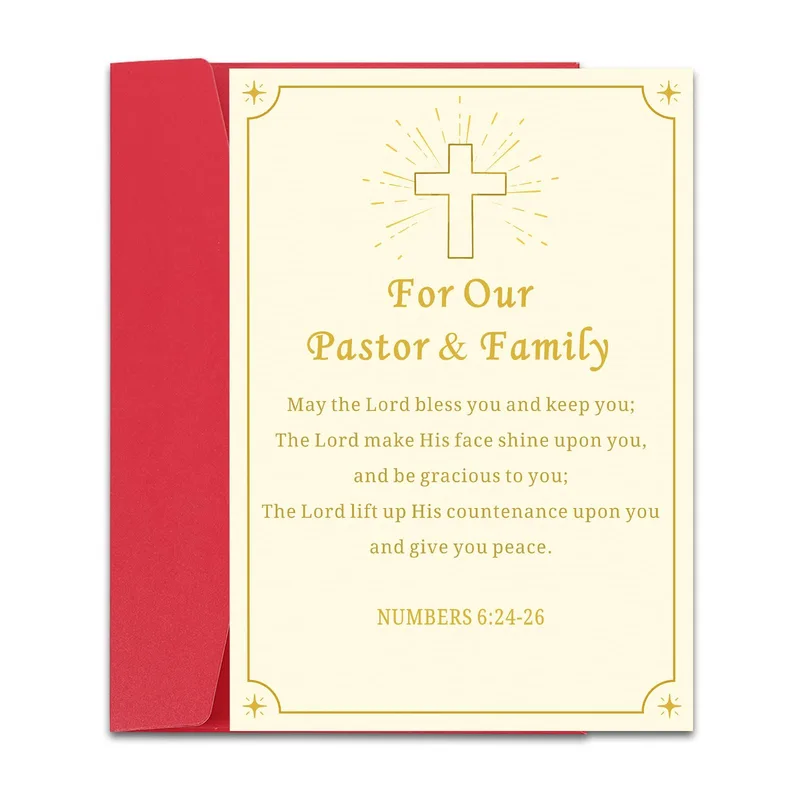 Pastor and Family Card with a Gold Cross Blessing