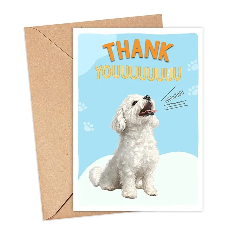 Bichon Frise Thank You Card with a Howling Pup