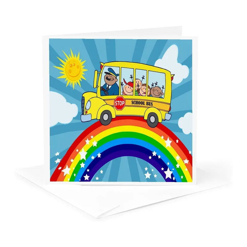 Rainbow School Bus Card for Little Riders