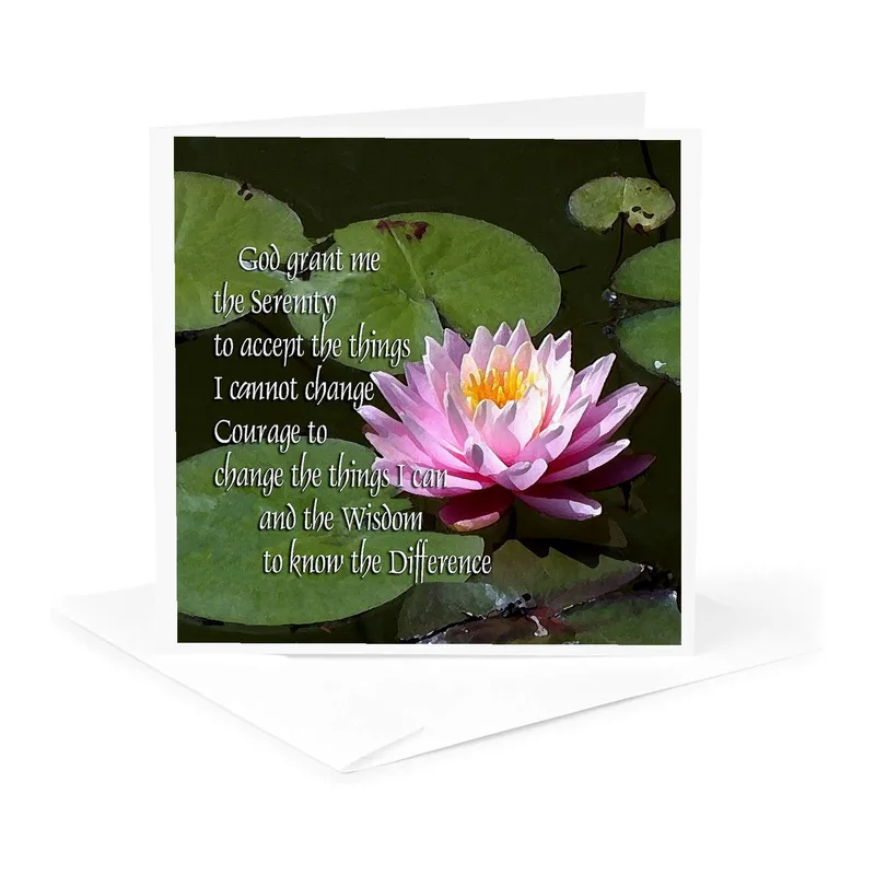 Serenity Prayer Card with a Pink Water Lily
