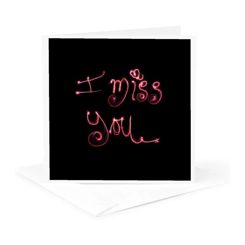 Pink Neon Typography Card: I Miss You, Written in Light