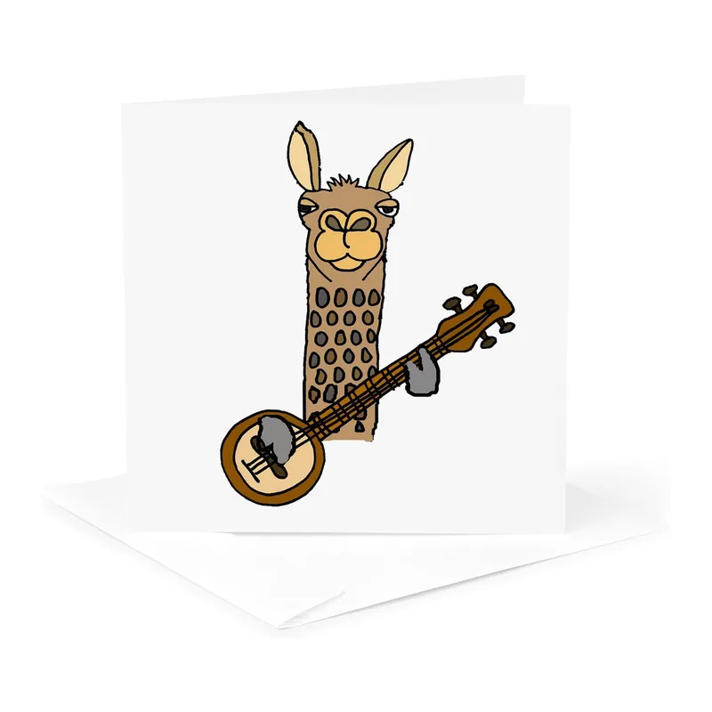 Banjo Playing Llama Card for Thank You Notes