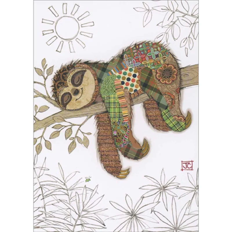 Sleepy Sloth Card: Patchwork Art for Slow Living