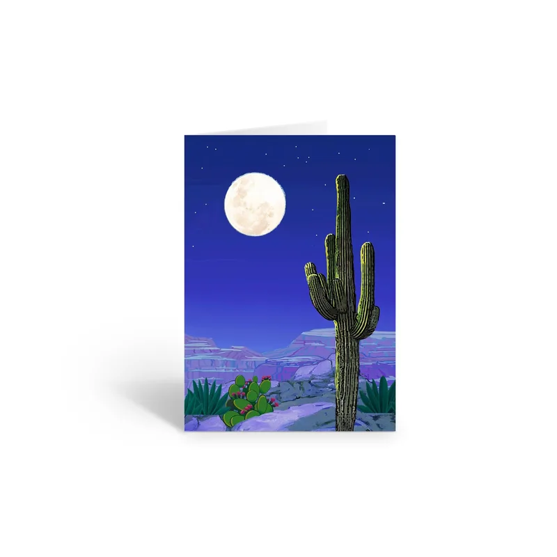 Desert Moonlight Card: A Quiet Night Saguaro Scene
