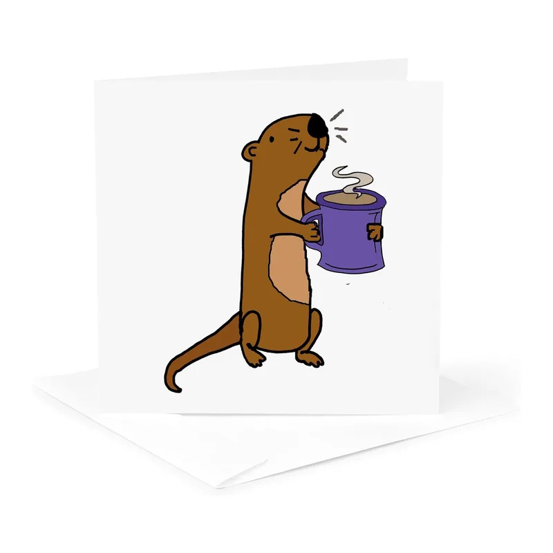 Morning Coffee Card: A Brown Otter Mid-Sip