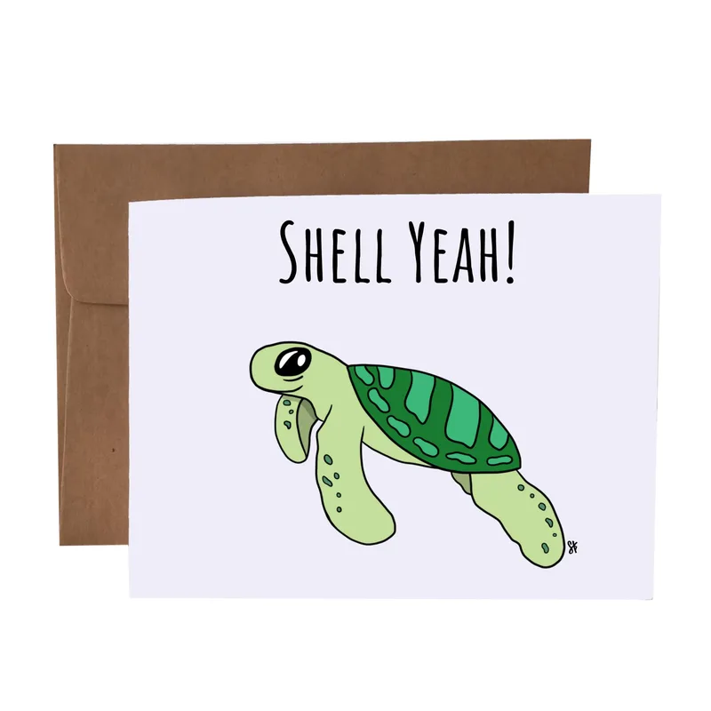 Sea Turtle Card: Shell Yeah Pun for Good News