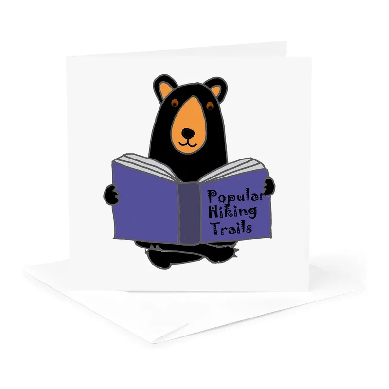 Hiking Trails Bear Card: A Cartoon Bear Reading a Trail Guide