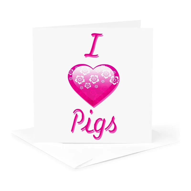 Pig Lover Card with a Pink Floral Heart Design