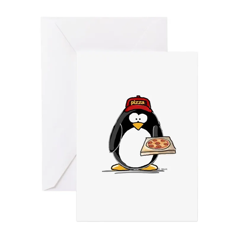 Pizza Delivery Card: A Penguin Holding a Pizza Box