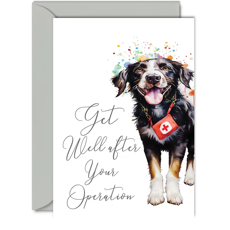 Get Well Operation Card for Surgery Recovery with Watercolor Dog