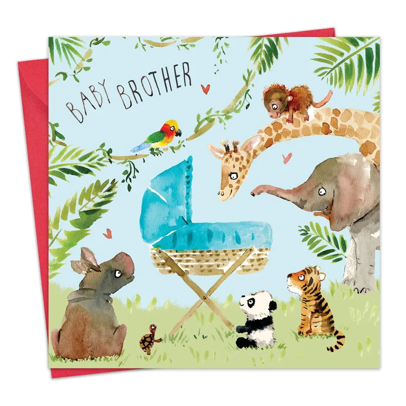 Watercolor Jungle Animals Crib Card for New Brother Celebrations