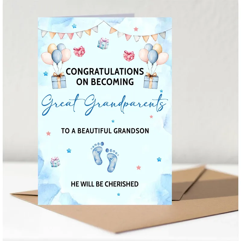 Great Grandparents Card for New Grandson Welcome Announcement