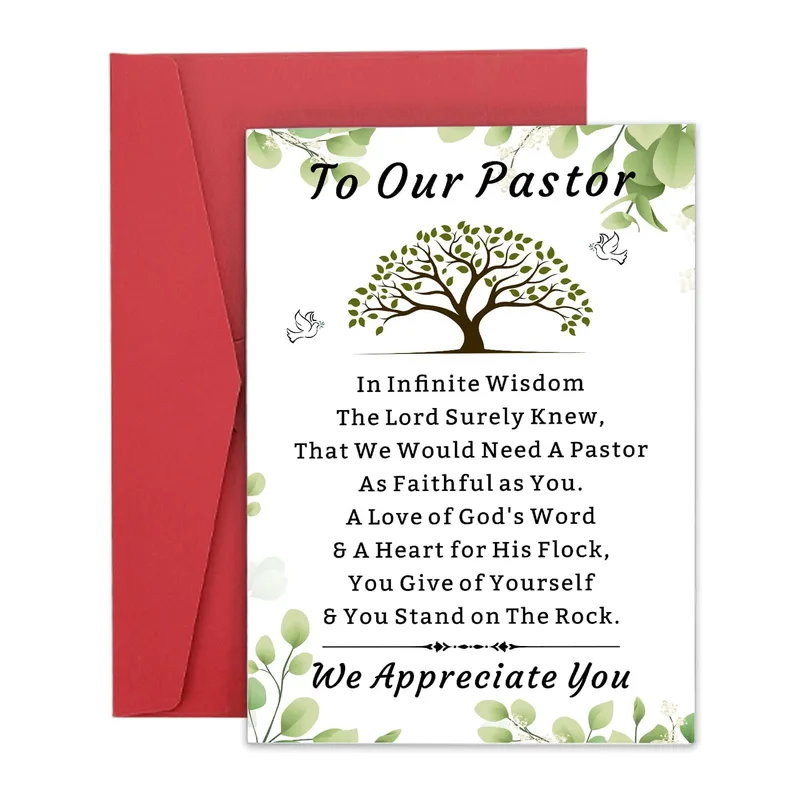 Green Tree Watercolor Leaves Card for Pastor Appreciation