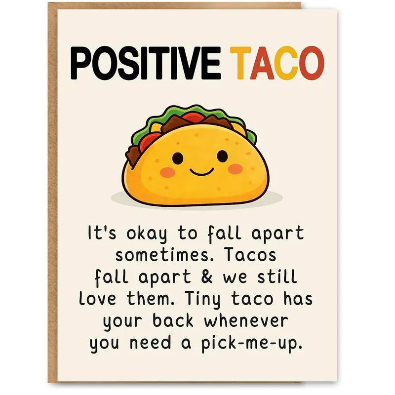 Cute Yellow Taco Encouragement Card – Greeting Card in natural