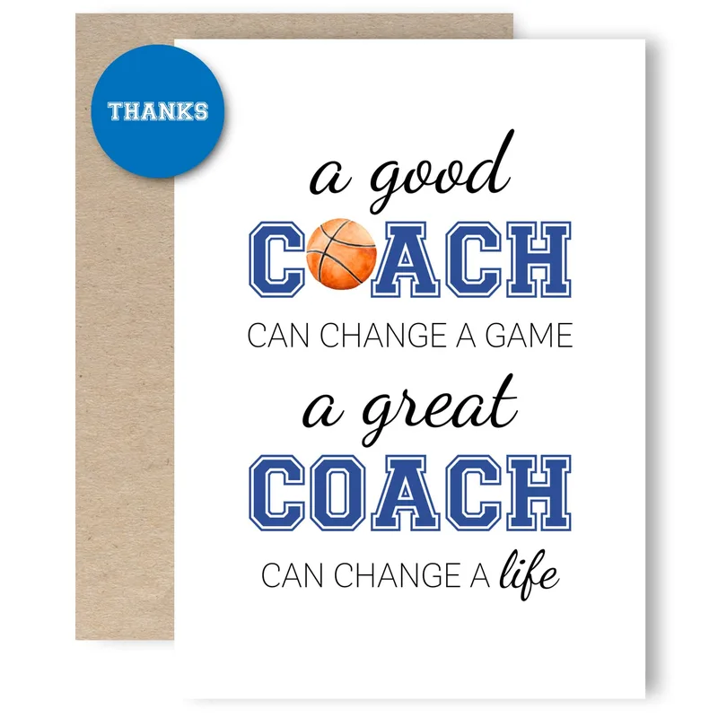 Blue Basketball Typography Thank You Card for Coaches
